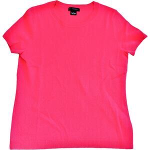 EUC C by Bloomingdale's Short Sleeve Cashmere Sweater Bright Melon Women's Sz M